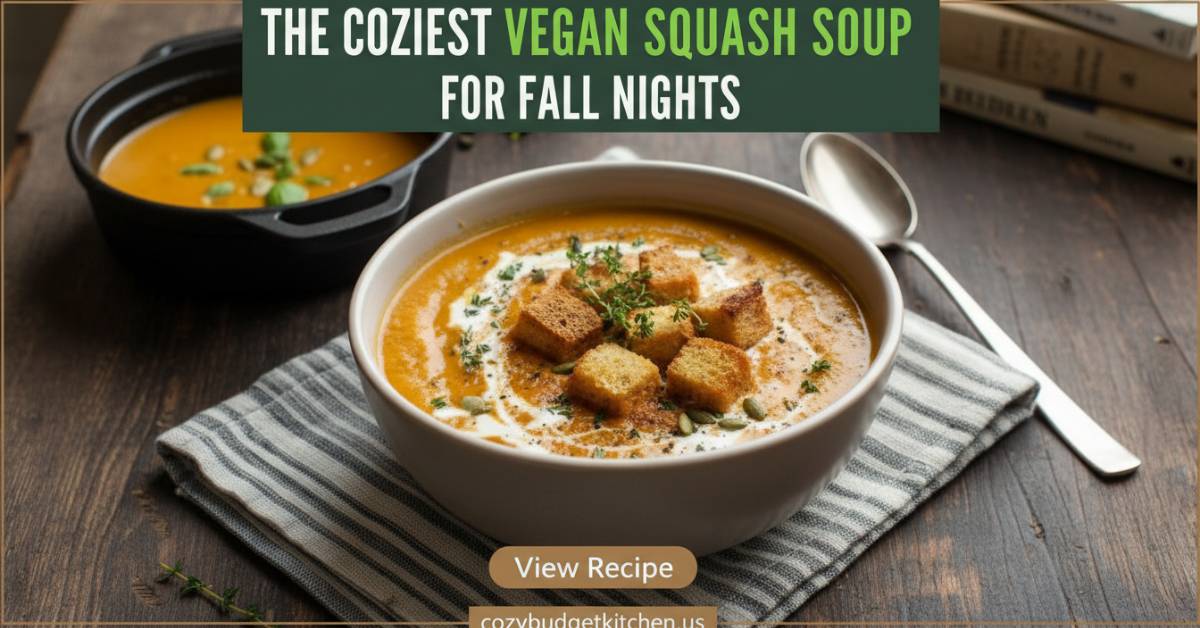 Cozy vegan squash soup with toppings