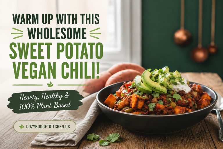 Warm vegan chili recipe banner
