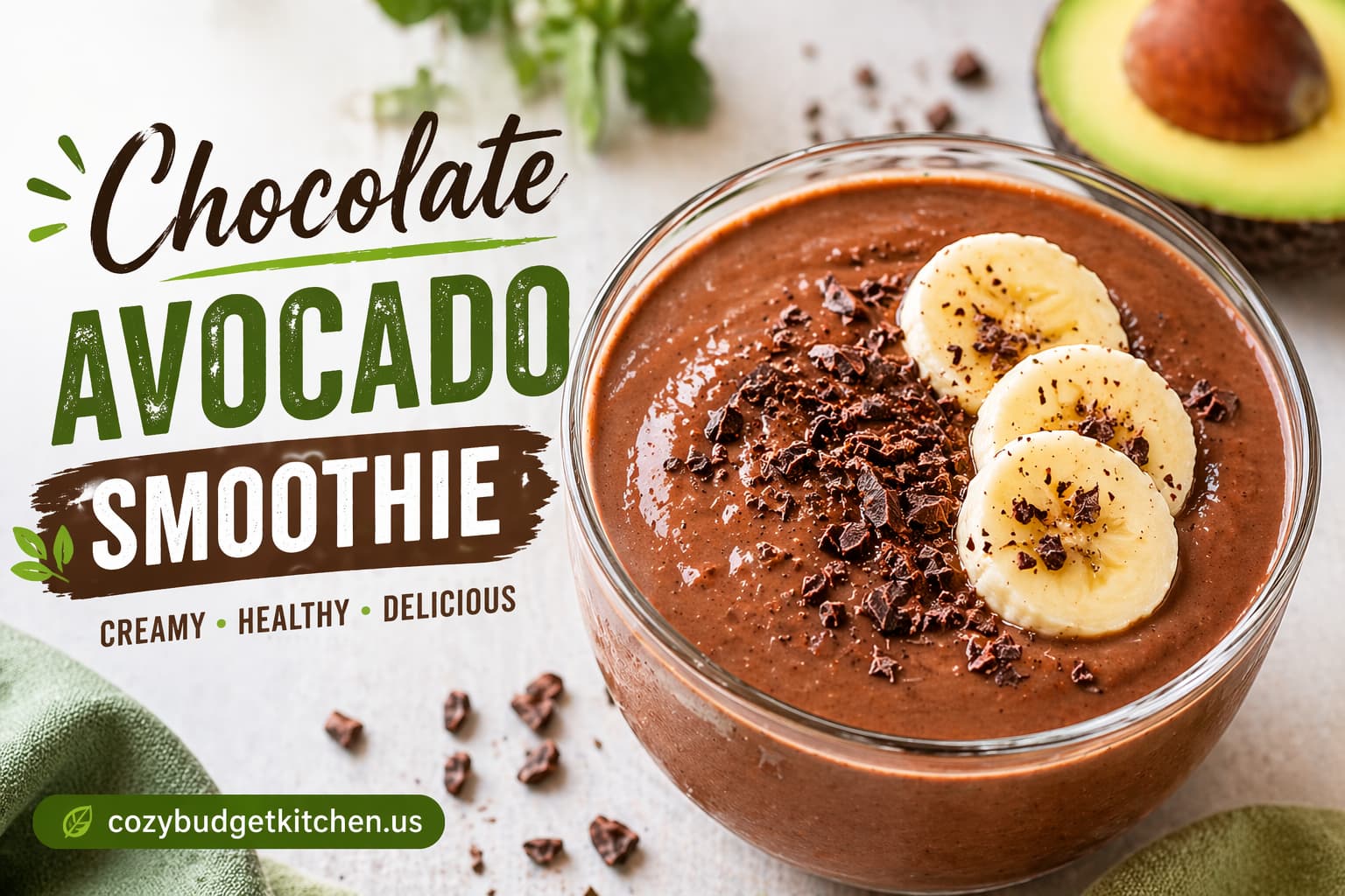 Creamy Healthy Vegan Avocado Chocolate Smoothie