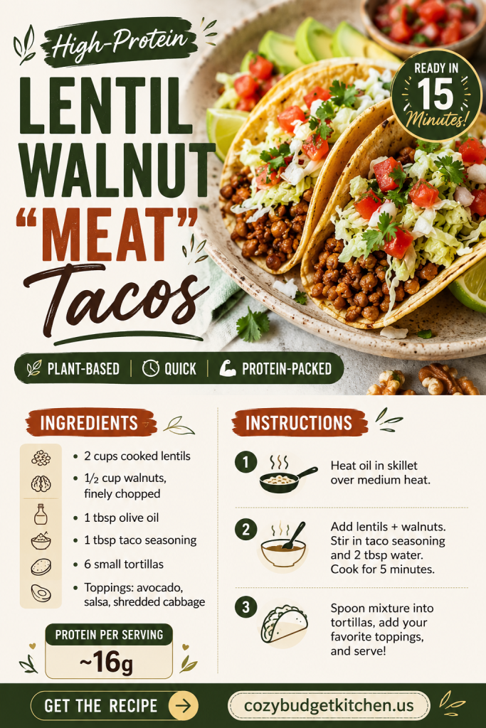 lentil walnut meat tacos_ Healthy quick vegan fall dinner with plant based protein