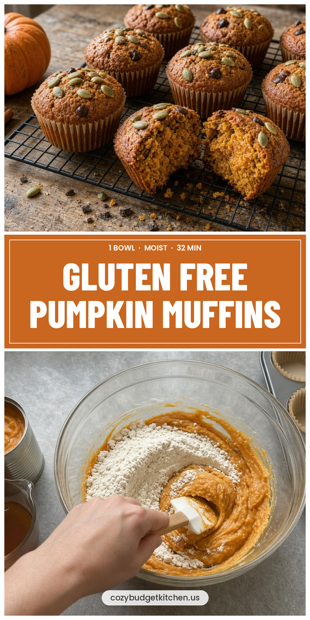 Gluten Free Pumpkin Muffins: Moist 1-Bowl Fall Recipe 2 gluten free pumpkin muffins pin