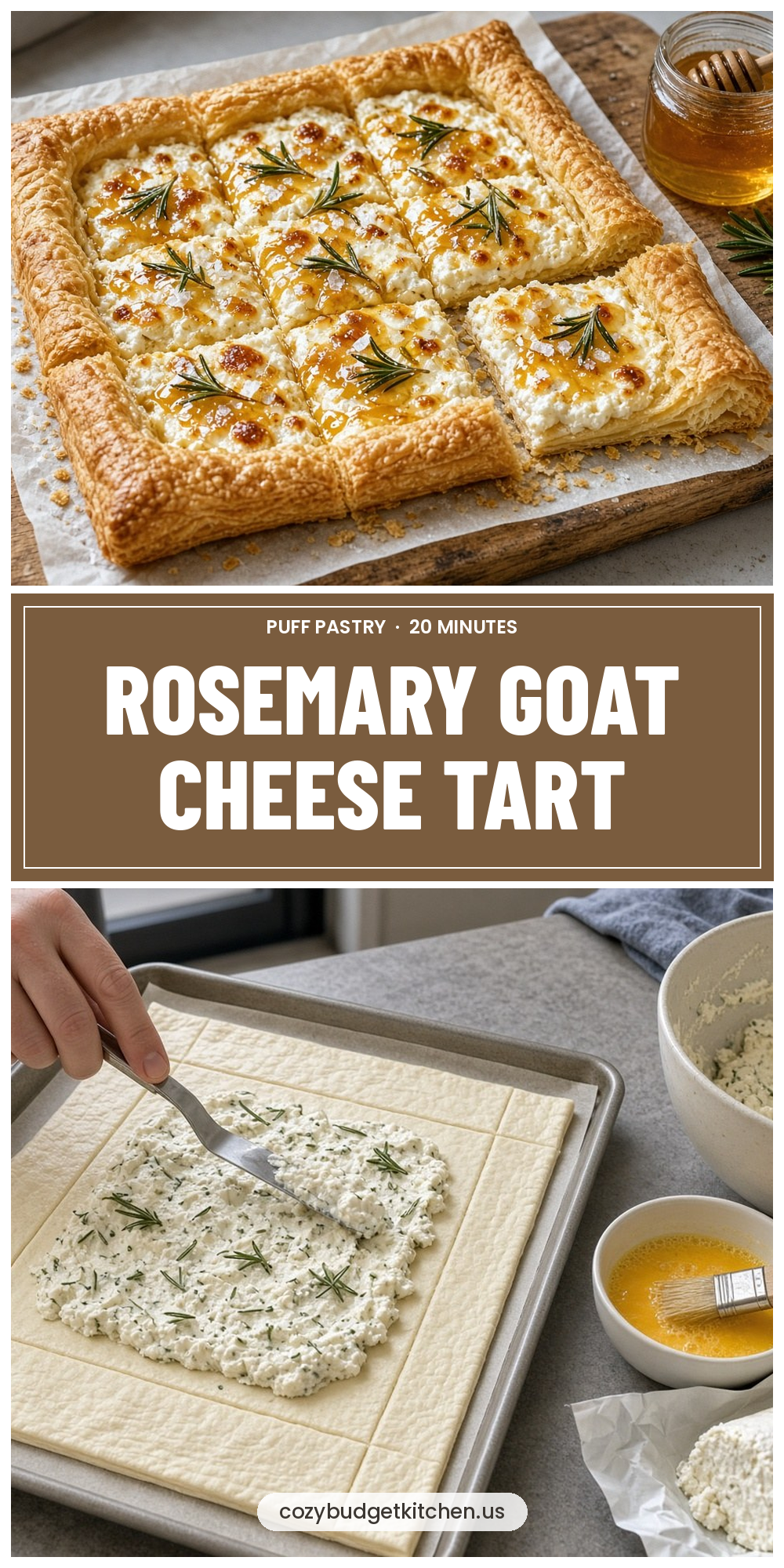 Rosemary Goat Cheese Tart: Easy 20-Minute Appetizer - recipe pin from Cozy Budget Kitchen
