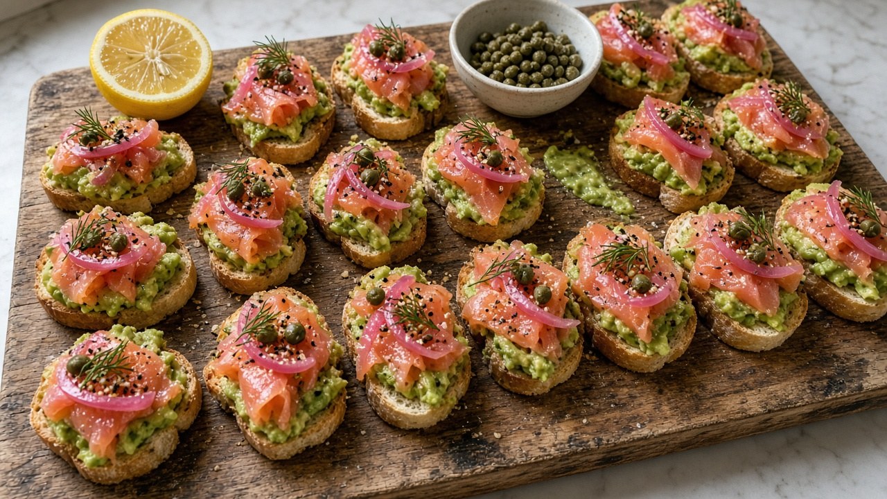 smoked salmon avocado toast bites 1