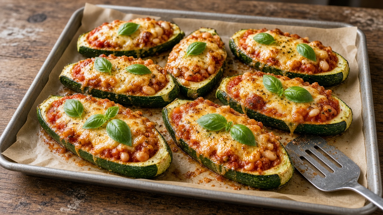 vegan cheesy zucchini boats 1