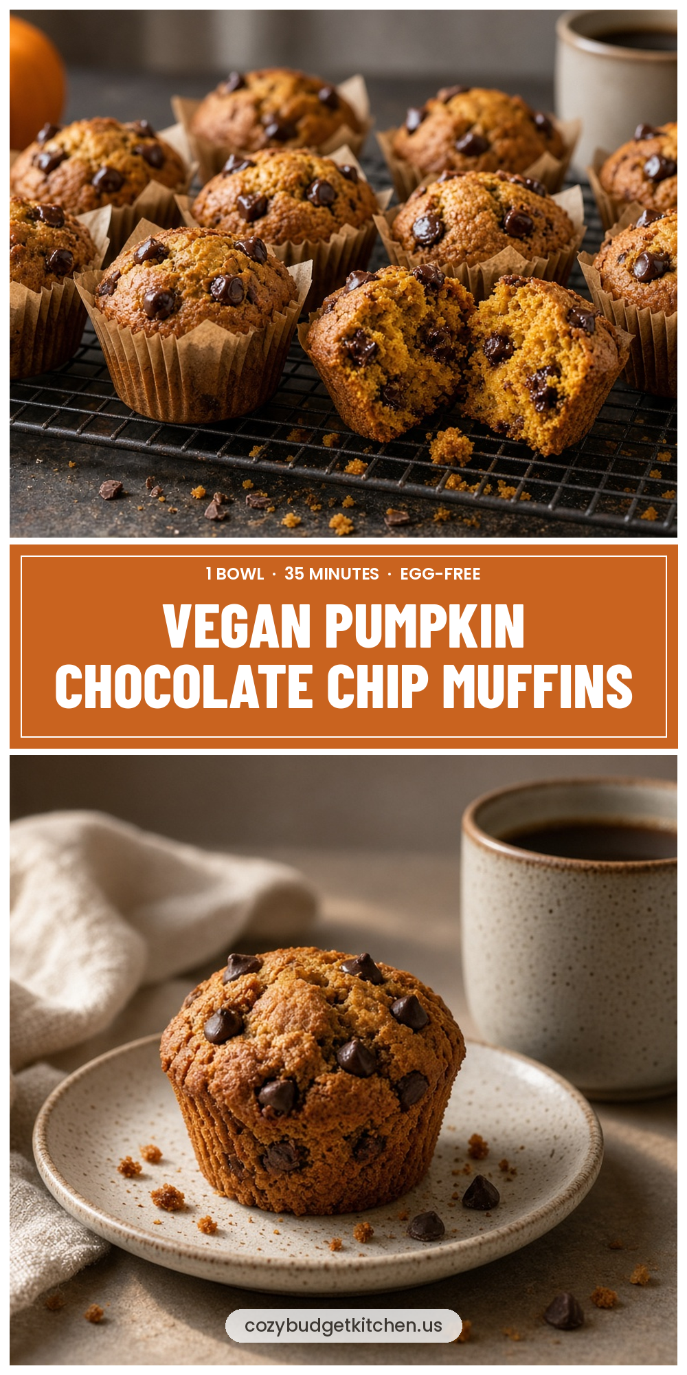 Bakery-Style Vegan Pumpkin Chocolate Chip Muffins in 1 Bowl